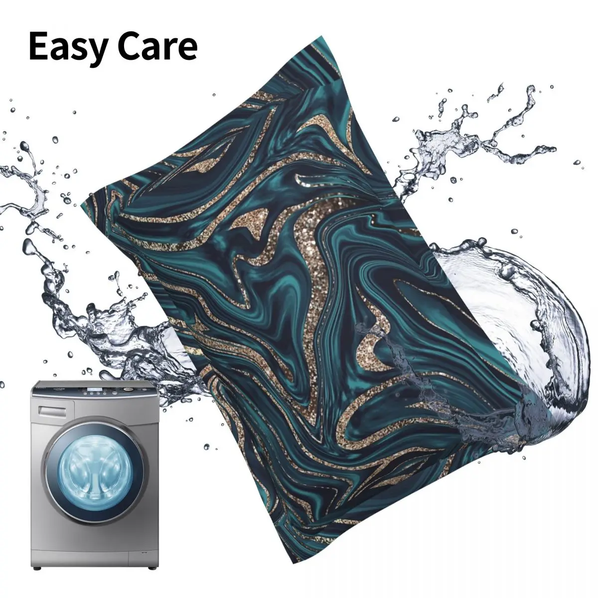 

Teal Navy Blue Gold Glitter Marble(Faux Glitter) decor art Pillowcase Printing Polyester Cushion Cover Decorative Pillow Case
