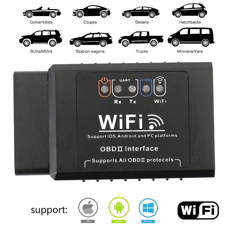 Сканер автомобильный диагностический с поддержкой Wi-Fi OBDII ELM327 OBD2 совместим IPhone