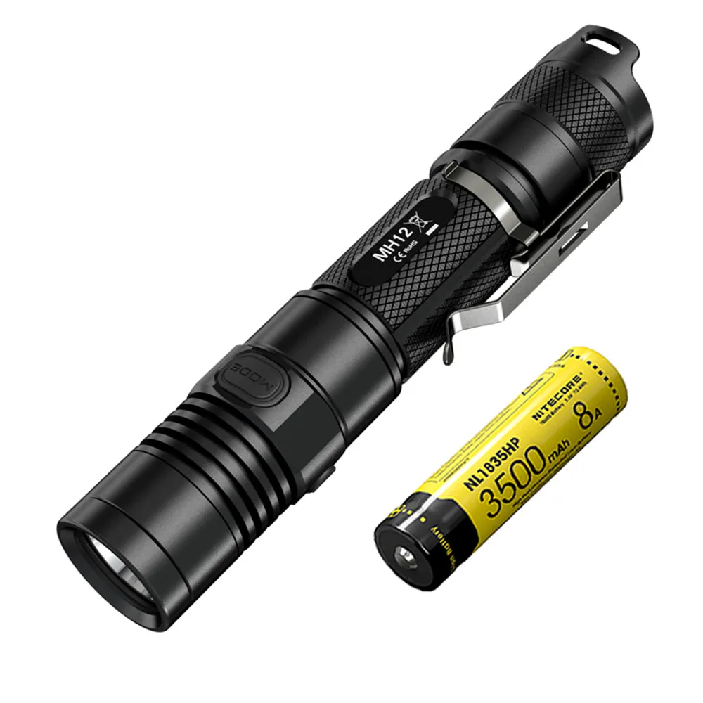 NITECORE MH12 USB Перезаряжаемый фонарик CREE XM-L2 U2 светодиодный Макс 1000 люмен расстояние луча 232 м открытый свет тактический фонарь - Испускаемый цвет: MH12 NL1835HP