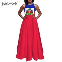 jackherelook hot haiti flag design women maxi long dress summer sleeveless sundress sexy gilr party high waist dresses vestidos