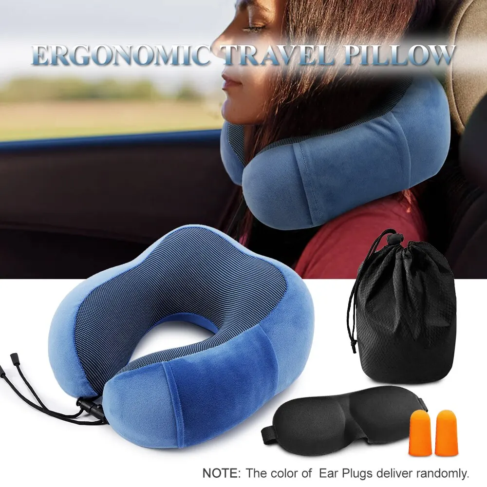 

Travel Pillow Memory Foam Neck Pillow Outdoor Tool Neck Head Support Pillow with Waterproof Travel Bag Eye Mask Outdoor Tool