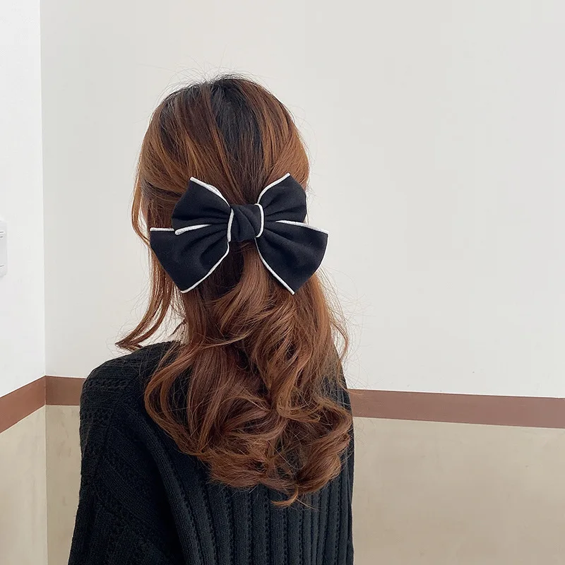 

Bow Hair Clip Solid Color Cotton Woolen Cloth Barrettes Sweet Hair Accessories Metal Soft Spring Top Clip Big Bowknot Hairpin