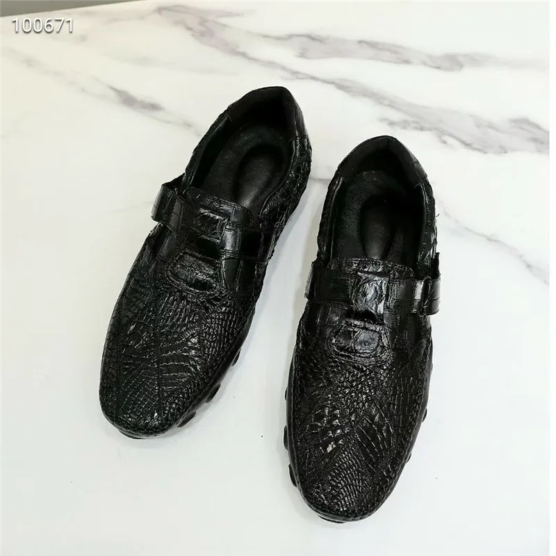 

Exotic Genuine Crocodile Skin Men's Casual Shoes Flats Authentic Real True Alligator Leather Hook and Loop Male Soft Sneakers