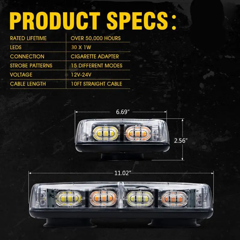 30 Вт белый/янтарный светодиодов аварийное Предупреждение вспышка на крыше