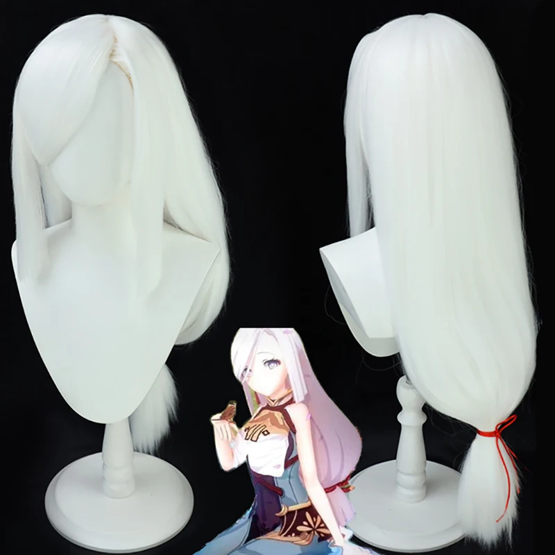 

Парик для косплея Shenhe Game Genshin ударопрочный белый 80 см длинный прямой термостойкий синтетический волос для вечеринки Хэллоуина