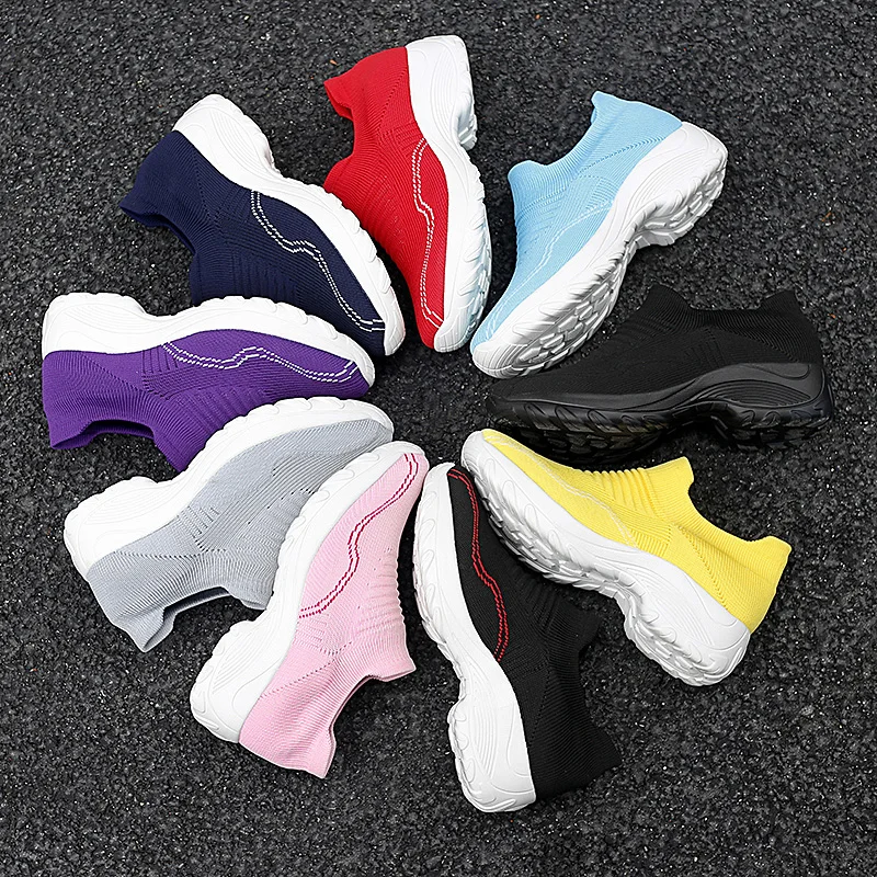 New Tennis Shoes Women Platform Sneakers Outdoor Sports Solid Color Breathable Sock Footwear