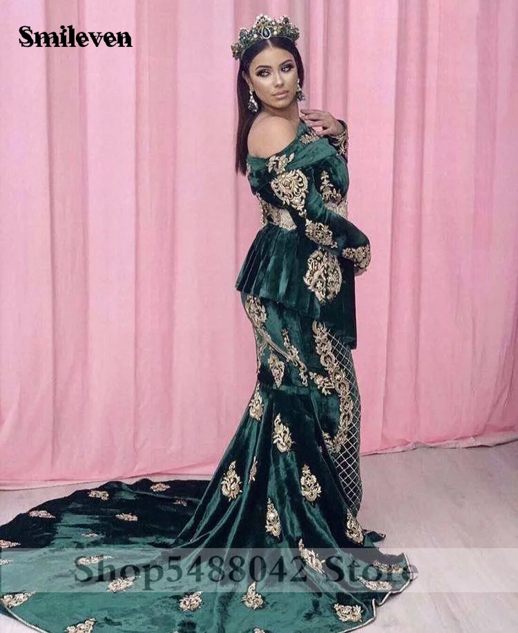 Женское бархатное вечернее платье Smileven Caftan темно-зеленое платье-Русалка для
