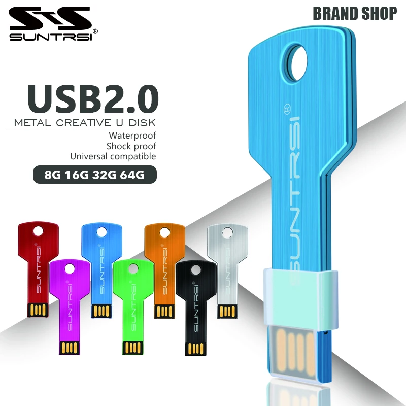 

Suntrsi USB Flash Drive 4 8 16 32 64G pendrive 128G Pen drive флешка waterproof u-disk 2.0 key usb stick gift for PC