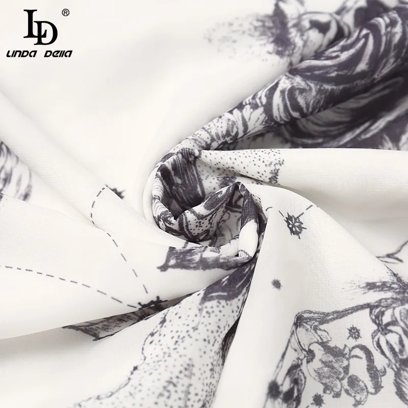 

LD LINDA DELLA New 2021 Fashion Designer Summer Long Dress Women's Full sleeve Belt Gray Animal flower print Vacation Maxi Dress