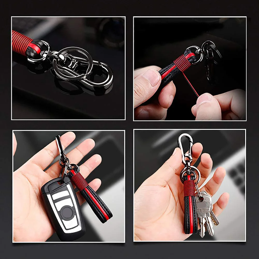 

NewFashion PU Leather Braided Handmade Car Keychain For Men Women alloy Waist Hanging KeyChain Best Gift Key Ring jewelry