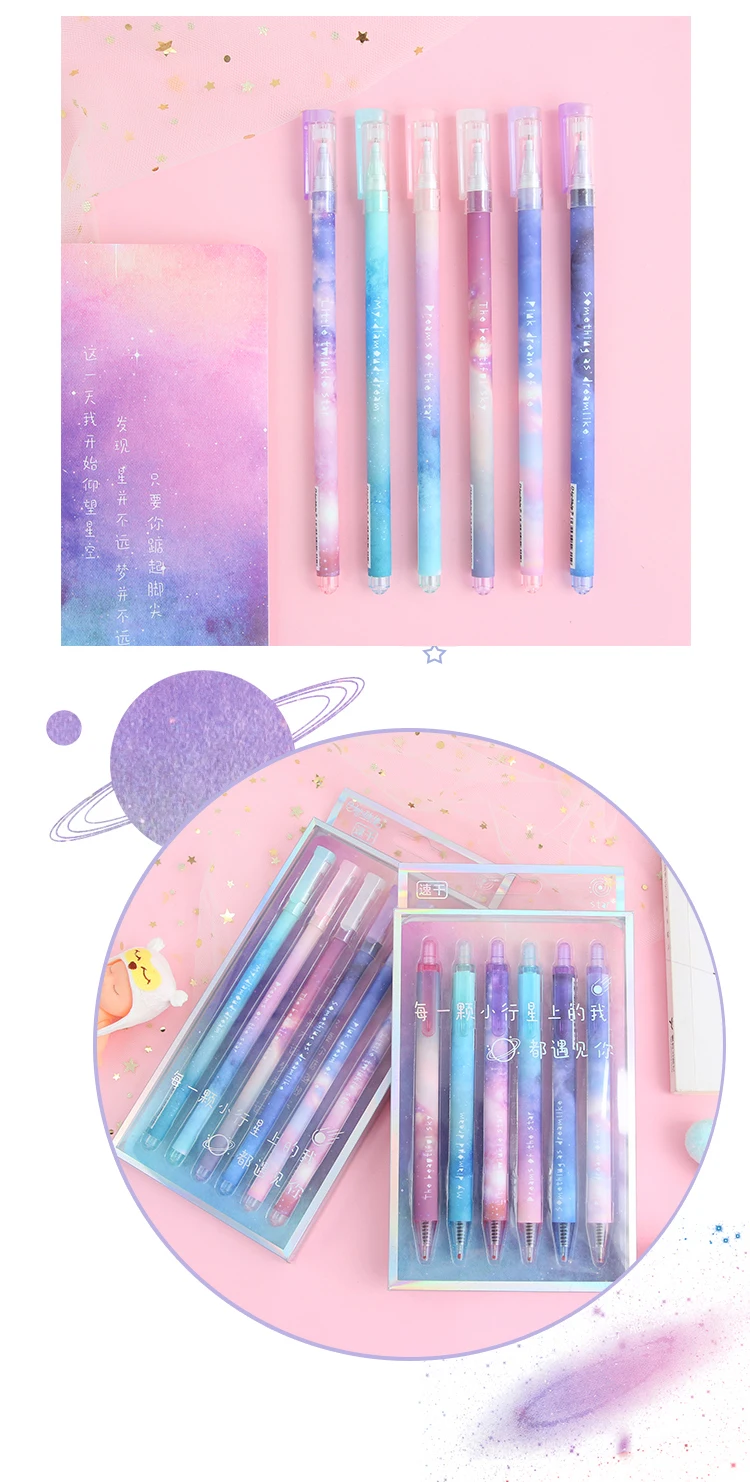 Новинка, 6 шт./упак., 0,5 мм, Kawaii, вишня, звезда, черные чернила, гелевая шариковая ручка, ручки для девочек, подарок для детей, школьные офисные канцелярские принадлежности