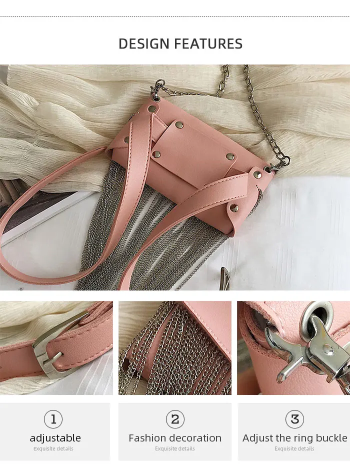 CASMOR Женская поясная Сумка Модный водопад Длинная кисточка поясная сумка для мобильного телефона Съемный ремень-цепочка многофункциональная сумка