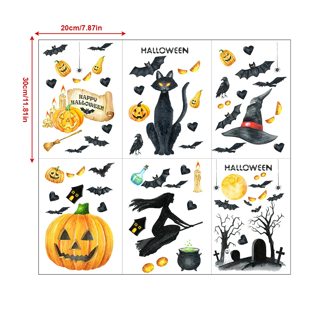 6 листов Съемные Наклейки на окна Хэллоуин |