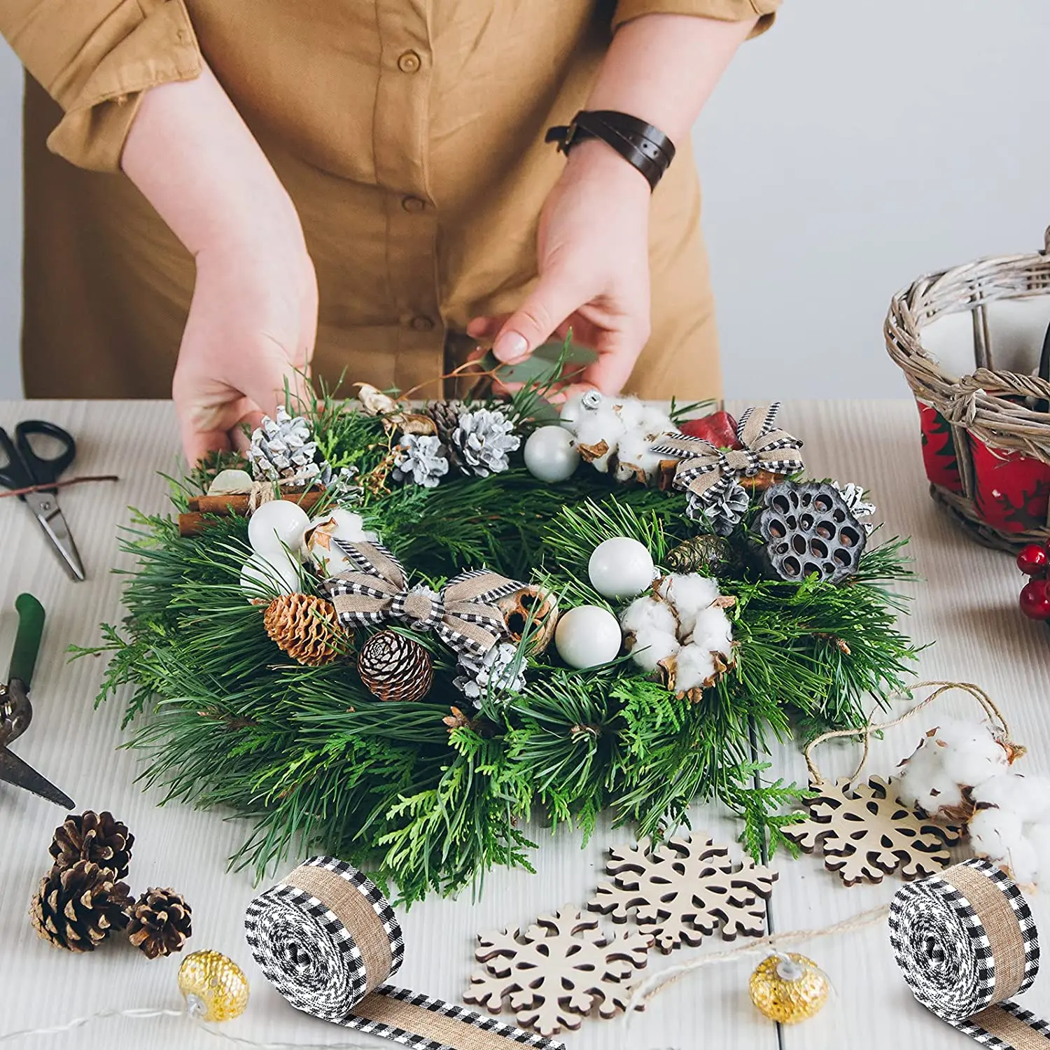 Клетчатая Проводная Рождественская тесьма из натуральной джутовой ткани лента