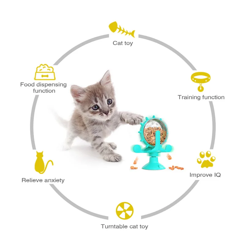 

Leak Food Pet Cat Toys Interactive Rotatable Wheel Windmill Toy Funny Turntable Kitten Dog Products Pet Feeder Interactive Toy