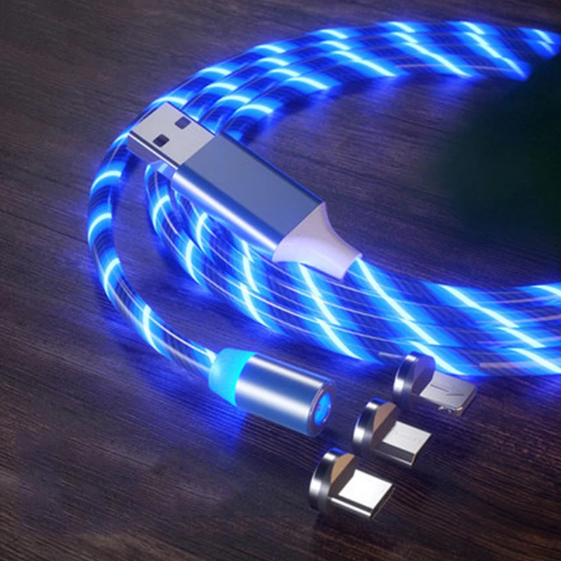 

1m 3A Flowing Light Magnetic Charging Mobile Phone Charge Wire USB Cable For iphone xiaomi Type C Micro Fast Charging Data Cord