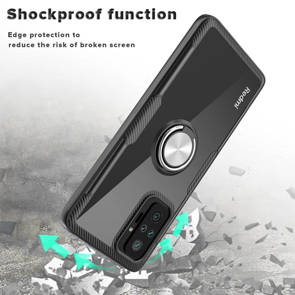 KEYSION Fashion Transparent Shockproof Case For Redmi Note 10 Pro Max 10S Clear Ring Phone Back Cover for Redmi Note 9 Pro 9S 8