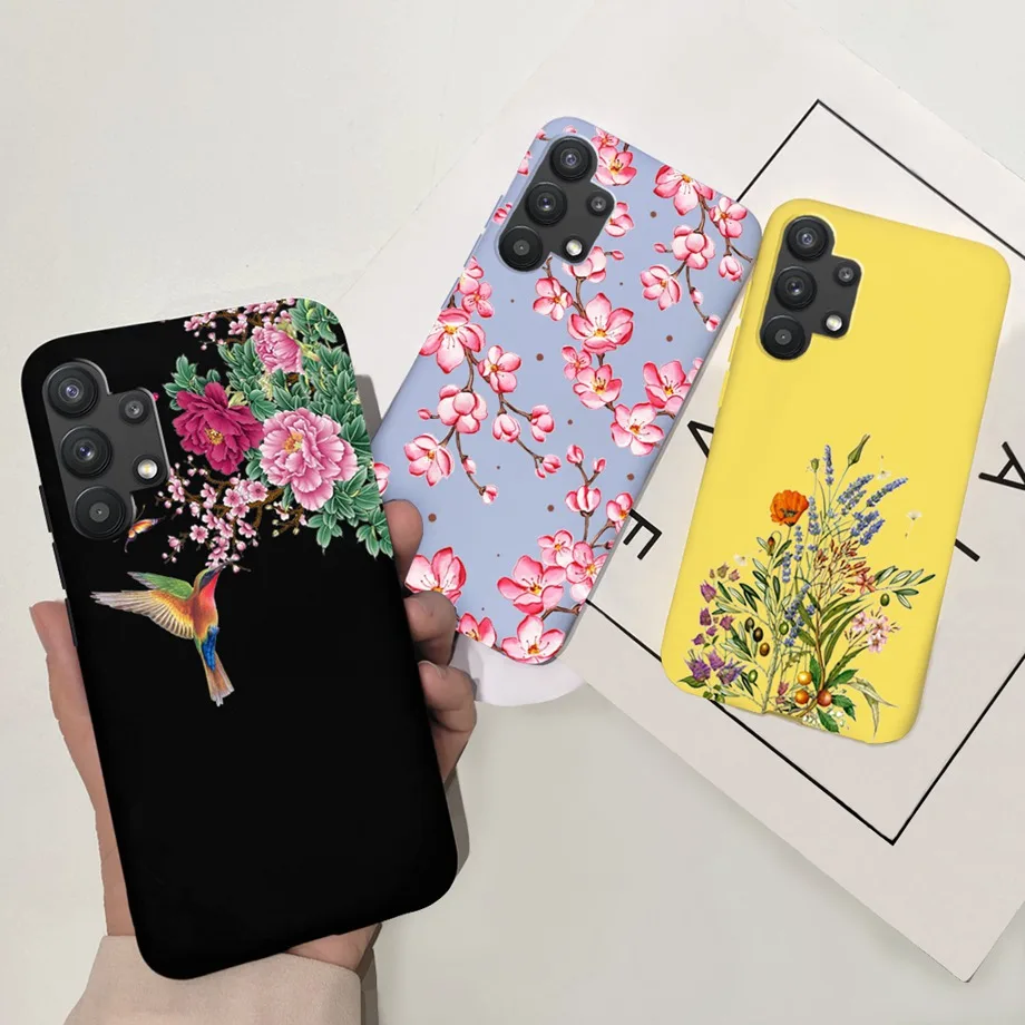 

Artificial flowers Painted Cover For Samsung A32 Case SM-A325F Liquid Silicone Phone Cases For Fundas Samsung A32 4G 5G A 32