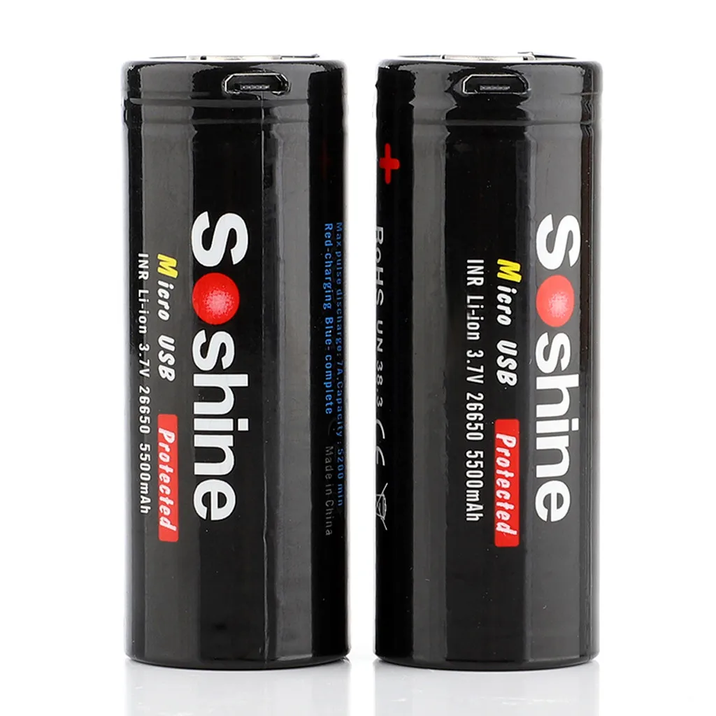 Soshine 4 шт USB литий-ионная аккумуляторная 26650 5500mAh 3,7 V Защищенные батареи