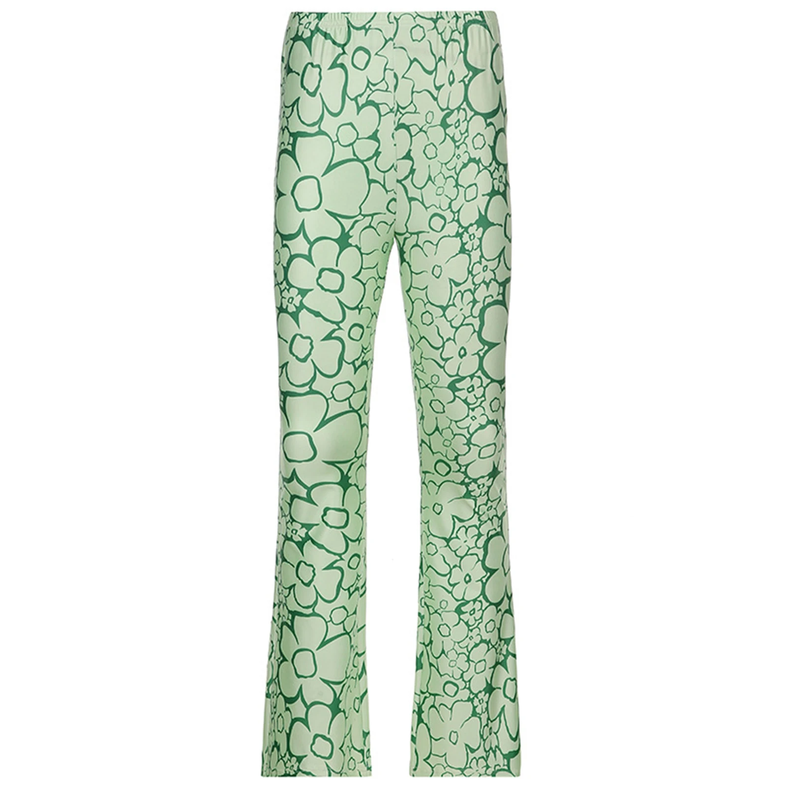 

IMCUTE 2021 Autumn Flower Print Y2K Pants Women High Waist Vintage Casual Wide Leg Summer Spring Fashion Trousers Green Loose