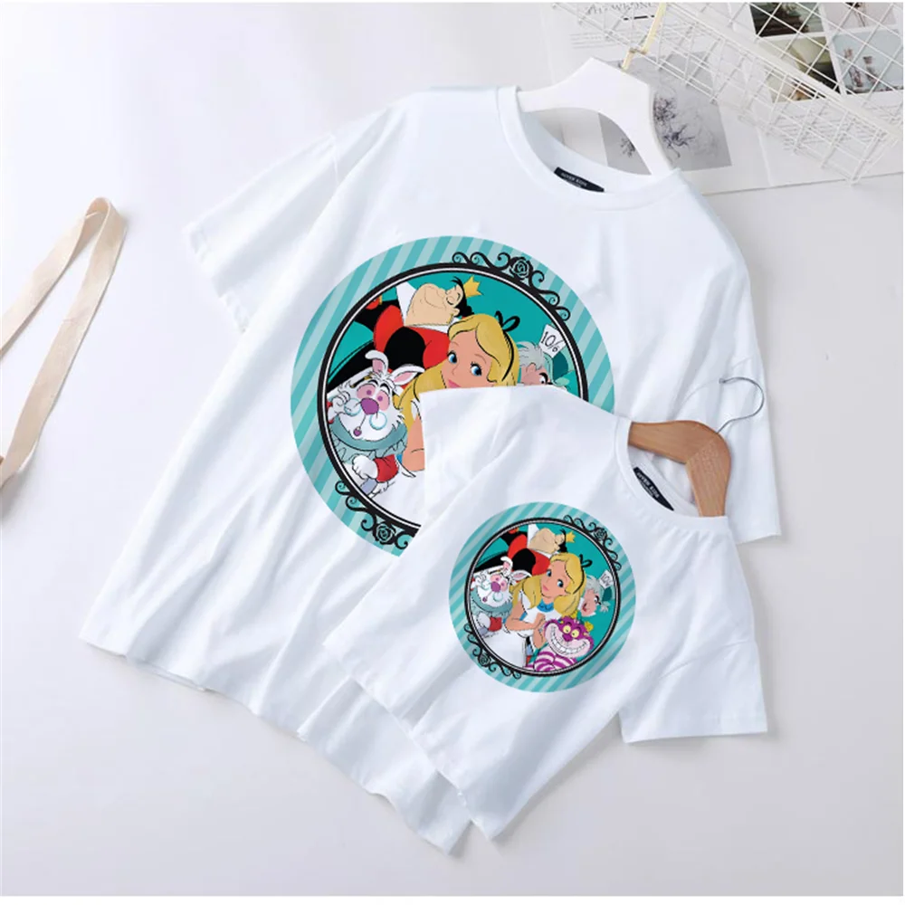 

Graphic Tees For Girls Summer Short Sleeve Alice In Wonderland Mother Daughter Short Sleeve T-shirts Family Sister Matching Tops