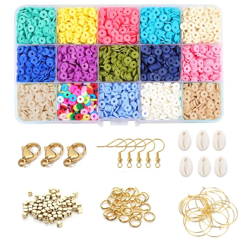 

15 Colors 6mm Flat Round Polymer Clay Beads Loose Spacer Beads for DIY Jewelry Making Bracelets Necklace