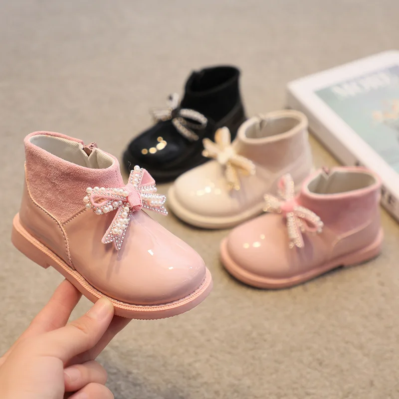 

Girls Boots Autumn Winter Children Martin Boots Fashion Bow Princess Ankle Boots School Kids Pu Leather Shoes Baby Toddler Shoes