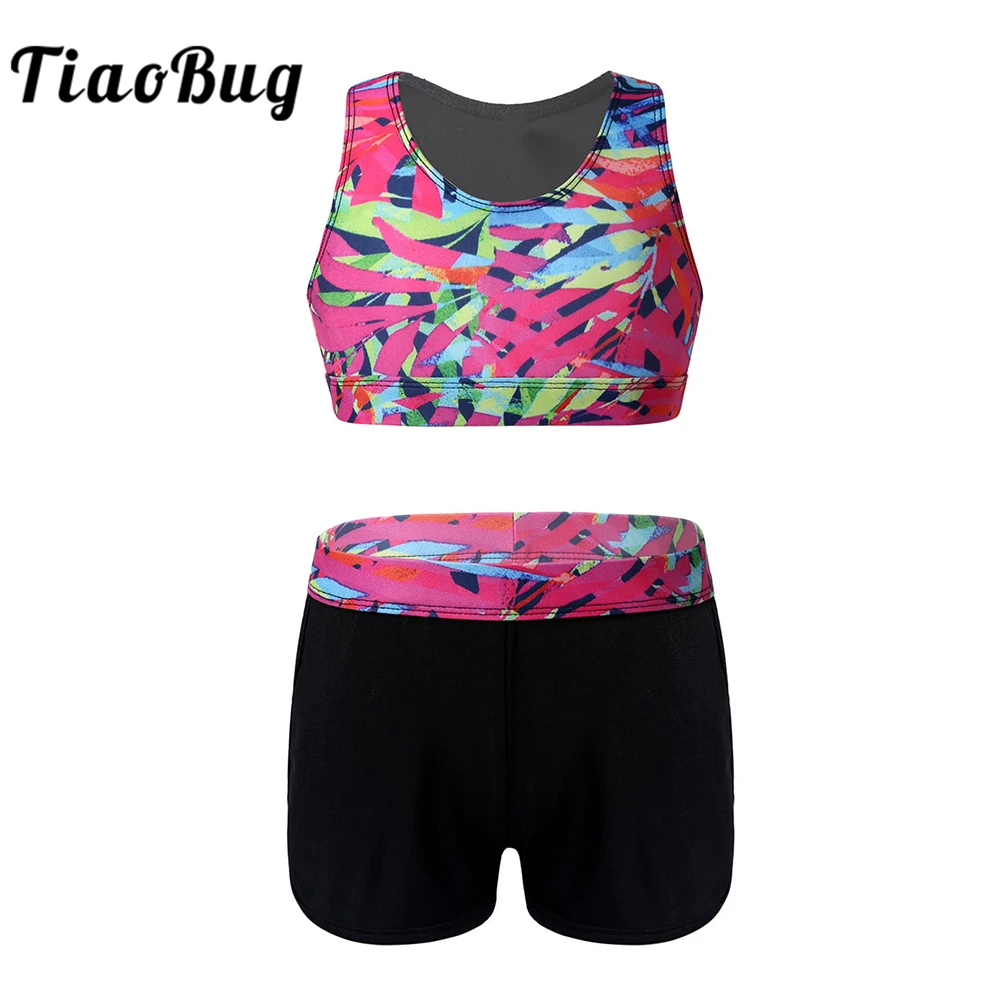 Детский укороченный топ без рукавов с рисунком яркий комплект для девочек