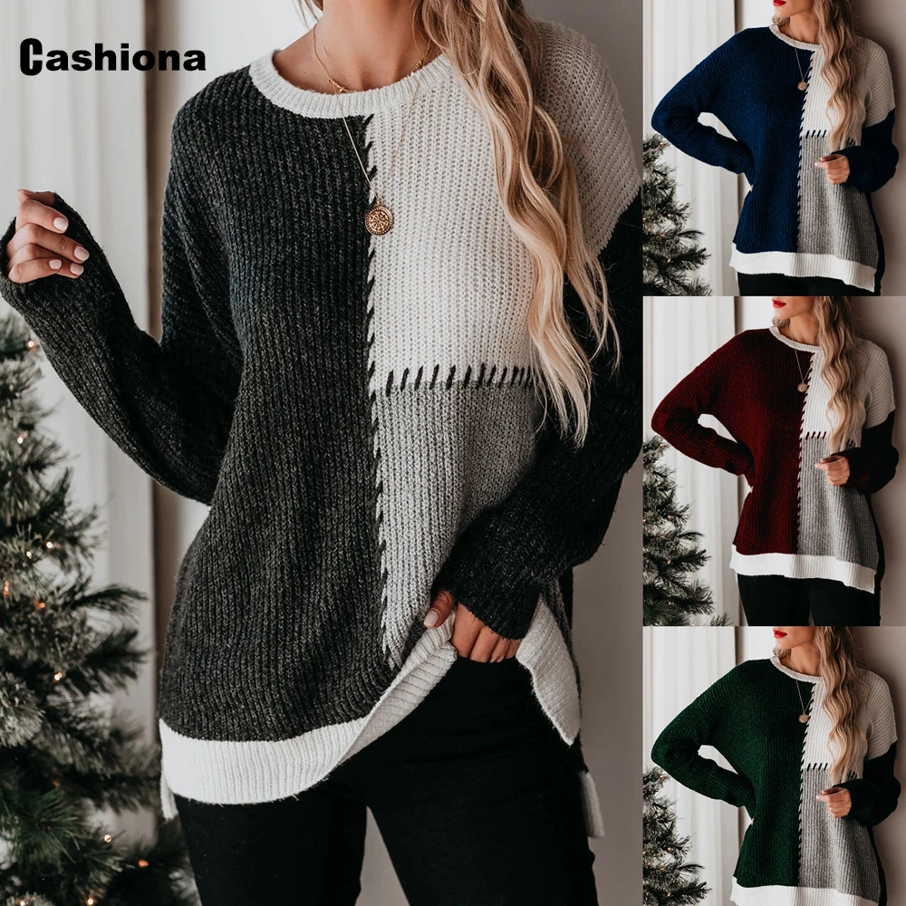 

2020 Spring Autumn Sweater Women Clothing Patchwork Jumper Pullovers Knitted Sweaters Fashion Tops Autumn Loose Femme Streetwear