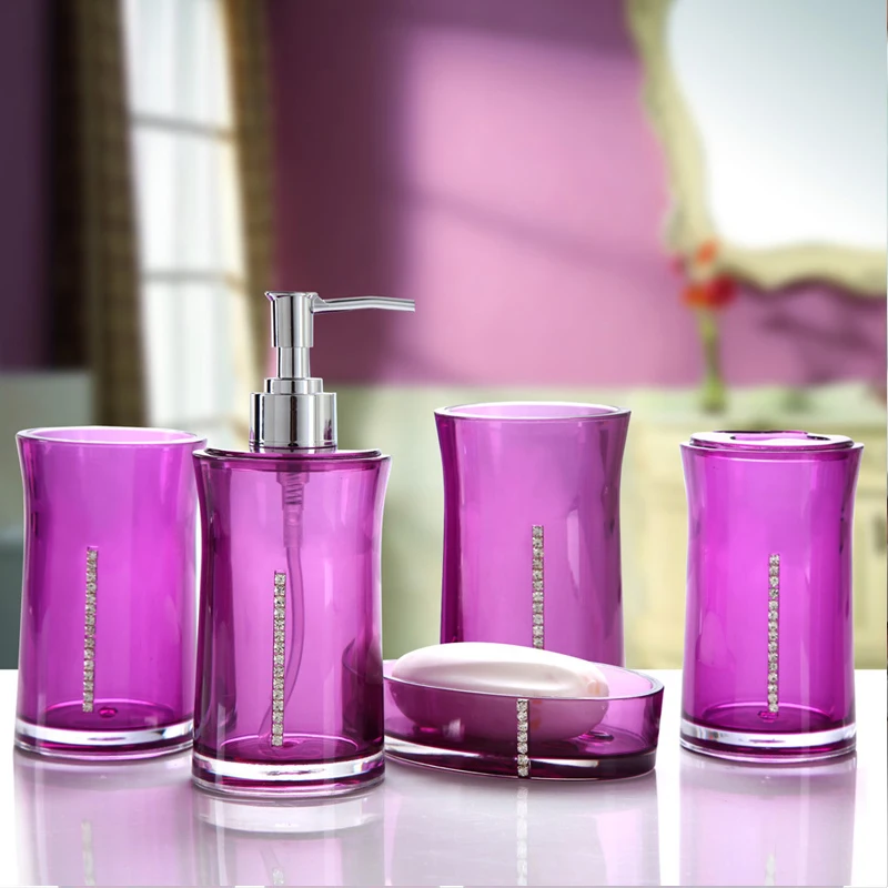 

Bathroom Wash Kit Five-Piece Soap Dish Toothbrush Holder Set Resin and Rhinestone Decoration European Simple Newlyweds Gift