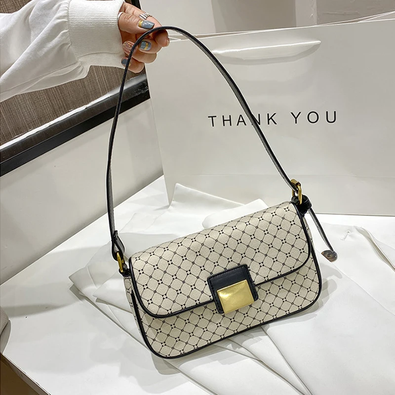 

New Small Print Strap Shoulder Bags For Women 2021 Elegant Lady Armpit Bag Female Solid Color Handbags Travel Crossbody Hand Bag