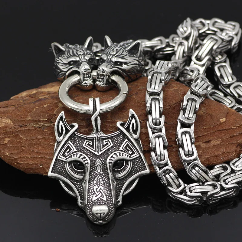 Chain pendant F Мужское ожерелье из нержавеющей стали с головой волка и подвеской в виде воина викинга - Окраска металла: Chain pendant F