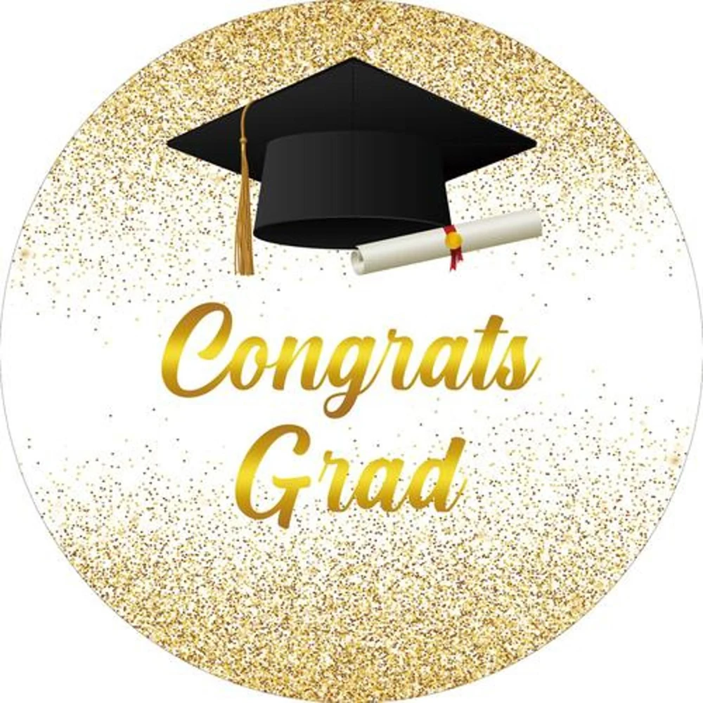

Congrats Grad Round Backdrop Bachelor Cap Adult Custom Golden Sands Background for Photography Graduation Wallpaper