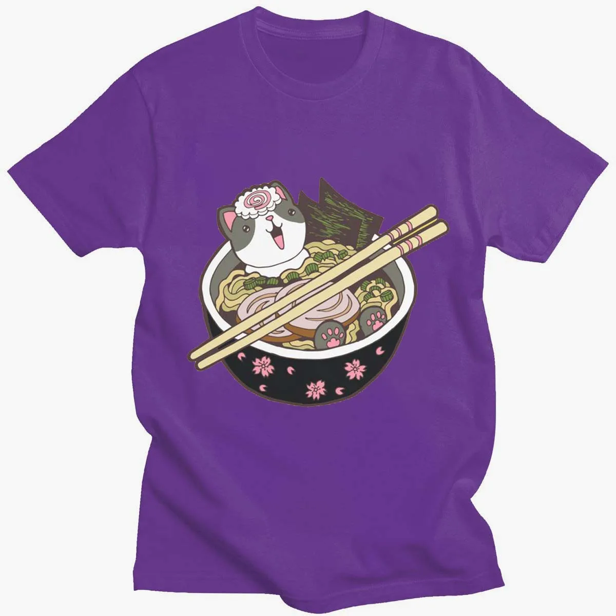 

Summer Neko Ramen Japan Kat Anime T-shirt Men High Quality Esthetic 100% Katoen Cool Vintage T-shirt Harajuku Streetwear