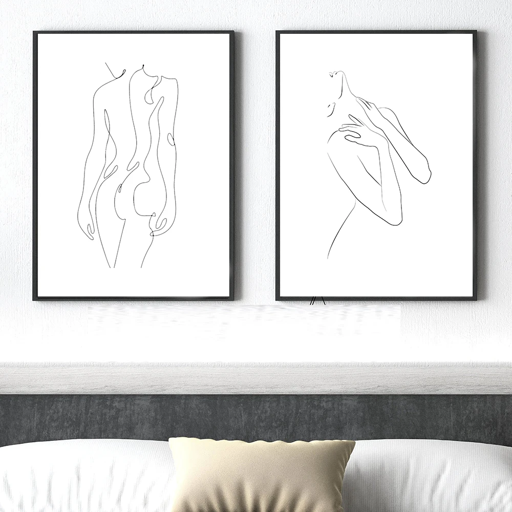 Холщовый постер с изображением тела обнаженной женщины абстрактная линия