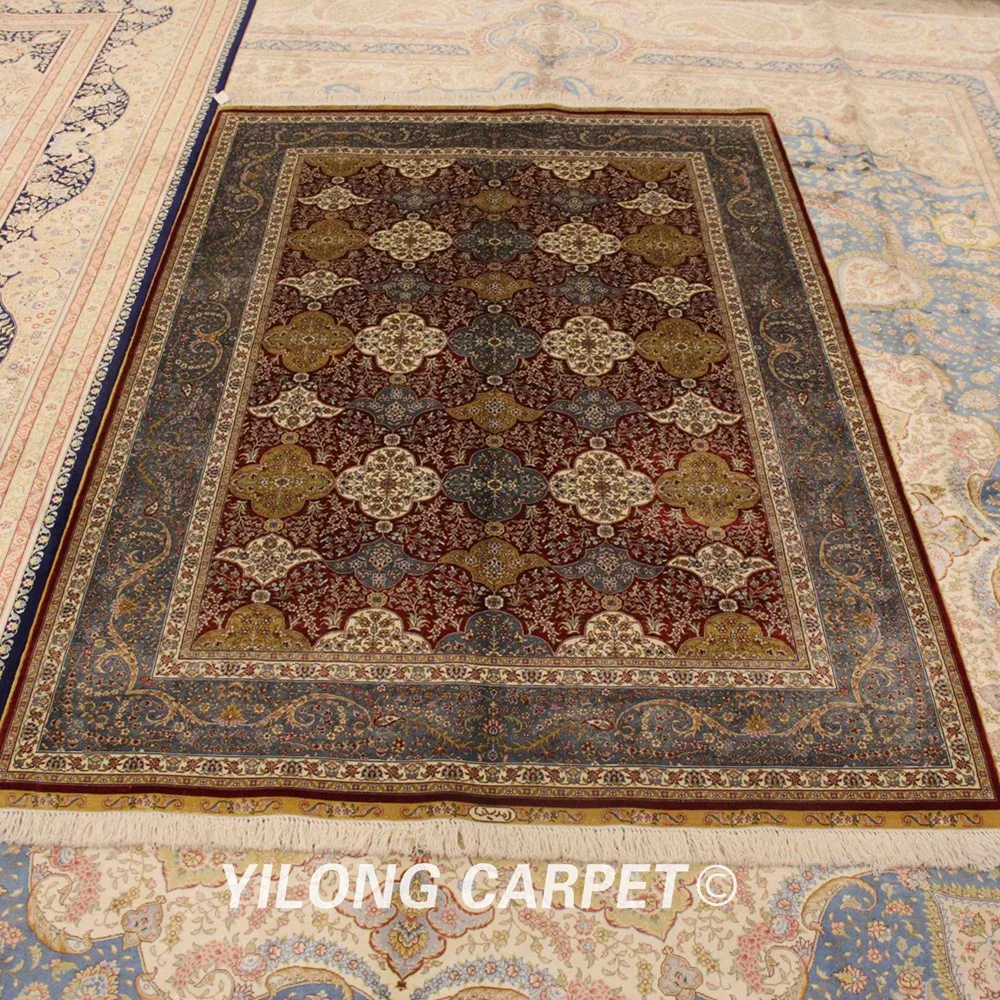 Yilong 4 5 'x 6 5' Шелковый персидский ковер ручной работы элегантный коврик