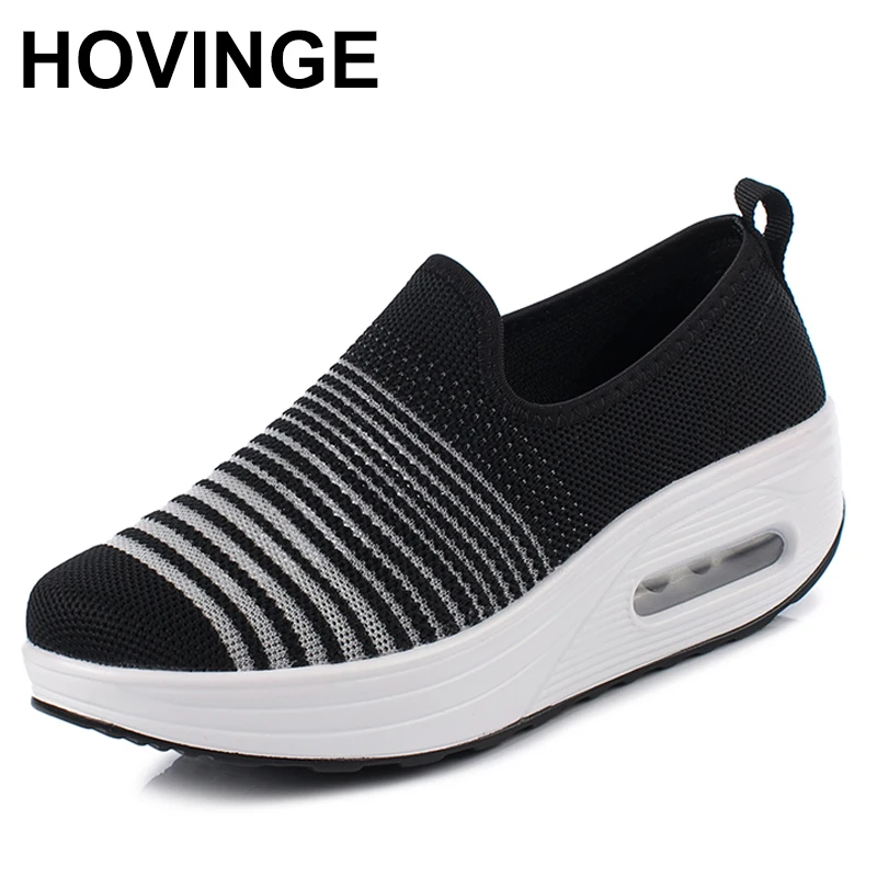 

HOVINGEWomen Breathable Fly Wire Slimming Shoes 4.5CM Height Increasing Lace-Up Rocking Shoes Toning Sport Fitness Sneakers Plat