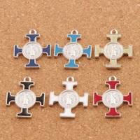 6colors enamel st saint michael cross religious medal charm beads 60pcs zinc alloy pendants l1756 30x25 2mm