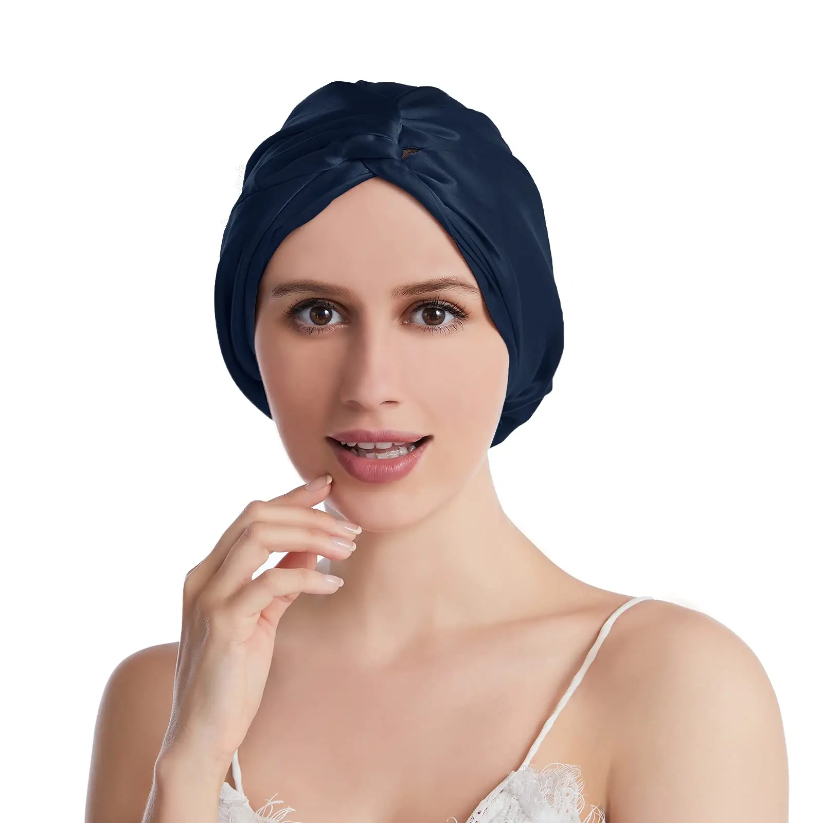 

Fashion Bow Satin Sleep Cap Double Layer Natural Silk Breathable Night Bonnet Headwear Soft Elastic Head Wrap Curly Hair Hat