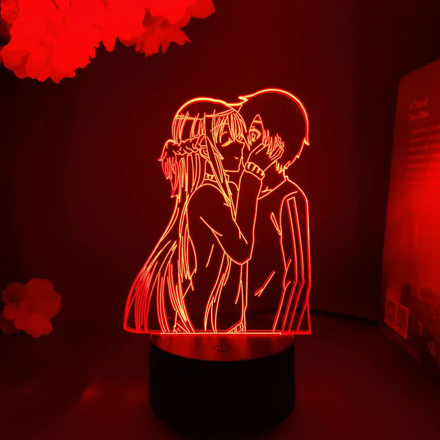 Kirito & Asuna поцелуи аниме лампа кавайная комната декоративные манга гаджеты меч
