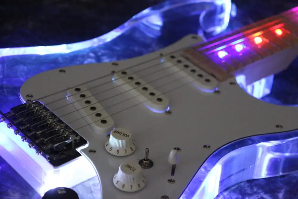 Акриловая красочная гитара со светодиодами ra звукосниматели sss клен шеи