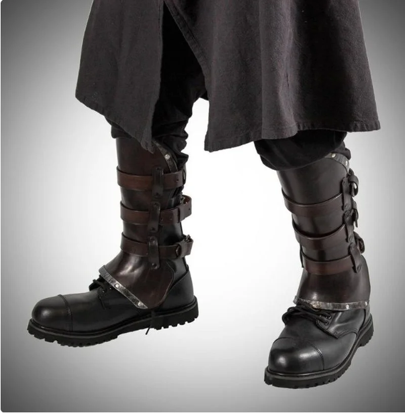 

Medieval Retro Knight Warrior Armor Role Playing Leather Shoe Cover Leggings with Rivet Cover Stage Performance COS Foot Cover