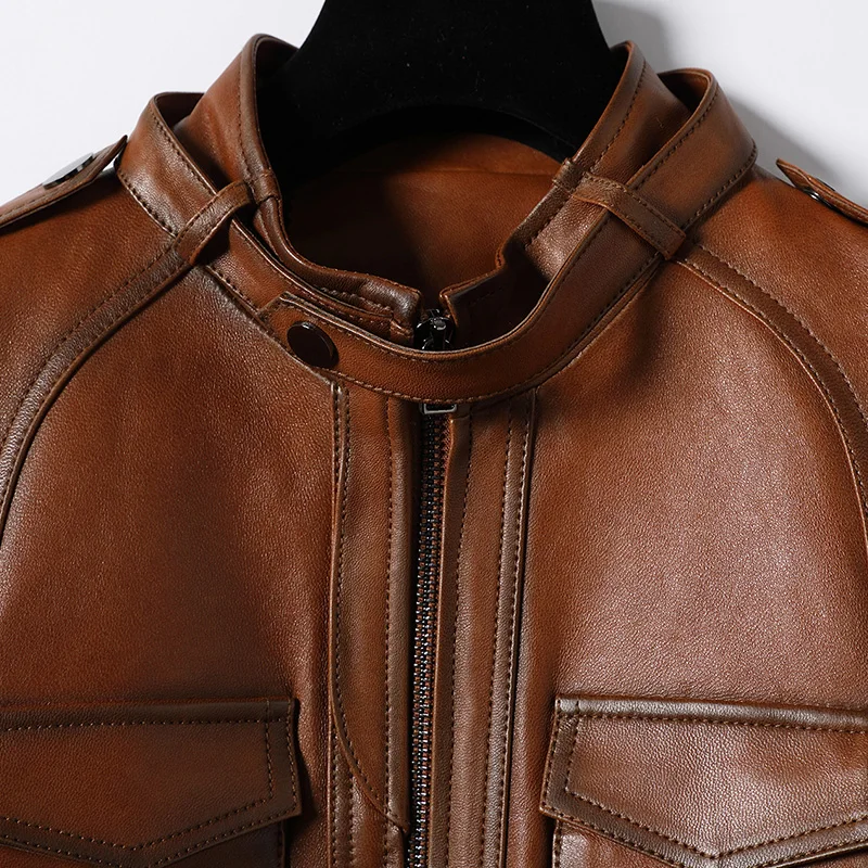 

JCHB 2021 Autumn Haining Spring and New genuine leather coat women's short slim stand collar sheep leather locomotive small leat