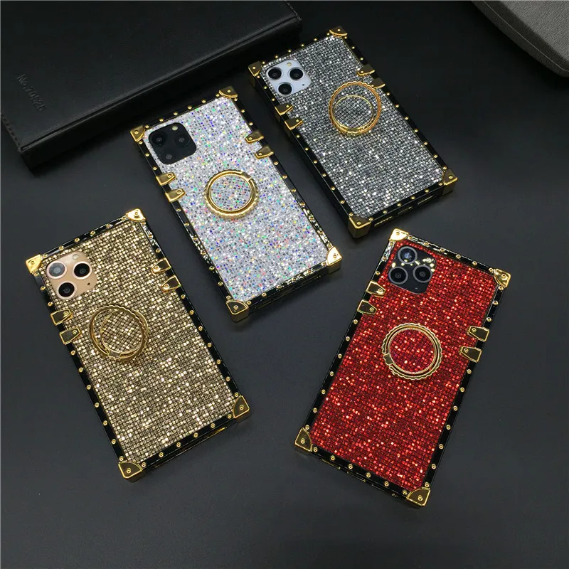 

Luxury Bling Glitter Square Case Samsung S21 Plus S20 Ultra S8 S9 Note 20 10 Cover iphone 11 PRO MAX 12 XR X XS 7 8 capa