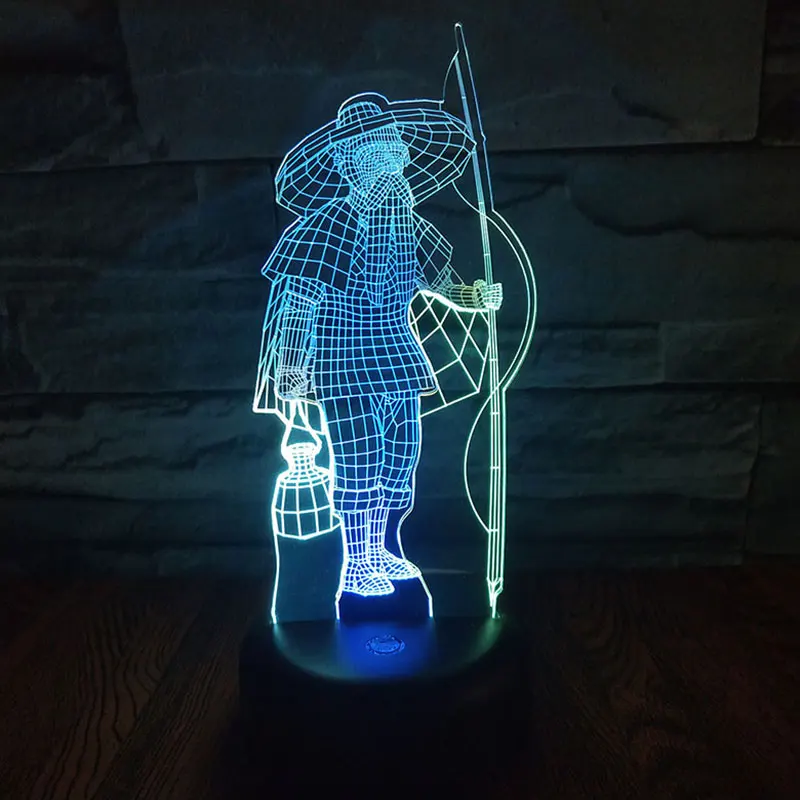 

3D illusion Fisherman Night Light Creative Colorful Acrylic USB Table Lamp Christmas Gift Birthday Party Home Deco fishing