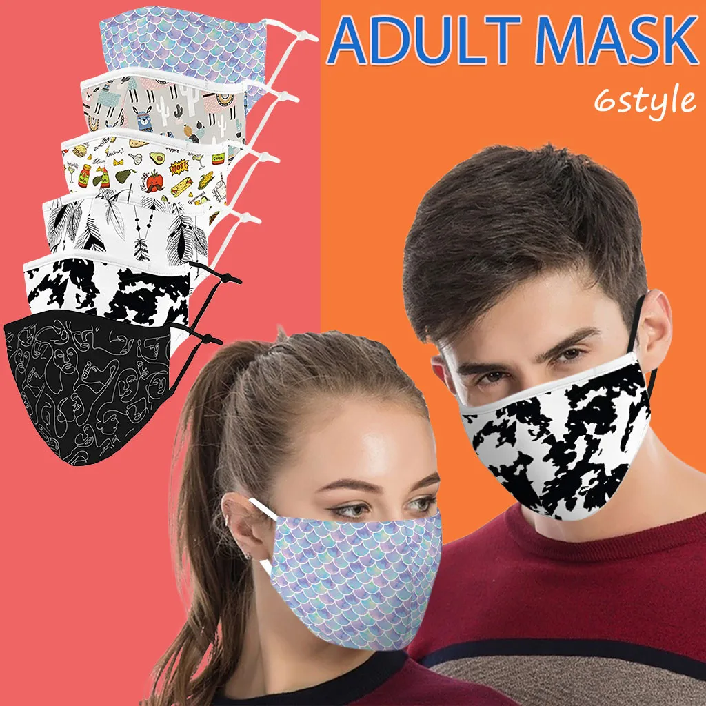

6 Style Unisex Washable Cotton Mask Dustproof Reusable Printing Face Masks Reusable Mouth Cover Fashion Fabric Mascarilla Masque