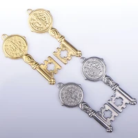 100 stainless steel st benedict medal key pendant goldsilver color metal san saint benedict key cross medal wholesale 10pcs