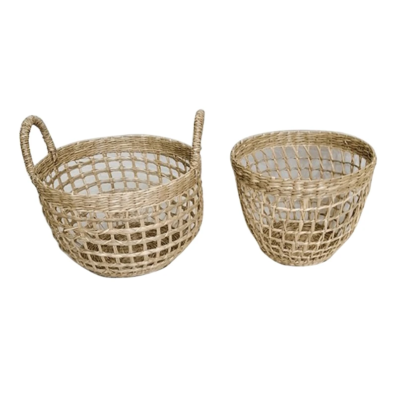 

Handmade Storage Basket Natural Seaweed Woven Flower Pot Garden Planter Decor