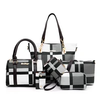 new fashion luxury handbags new 6 pcs set women plaid colors handbag female shoulder bag travel shopping ladies crossbody bag