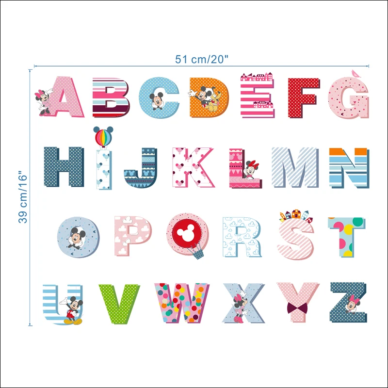 Дисней Микки Минни красочные 26 букв Алфавит настенные наклейки для детей комнаты